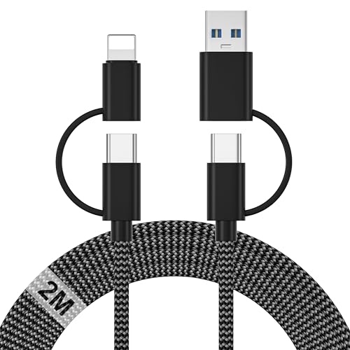 Multi iPhone Ladekabel 4 in 1, USB C Kabel 2 M Nylon Mehrfach Schnellladekabel iPhone mit USB A/USBC auf 60W Typ C+ 27W Ladekabel für Phone Android Samsung Galaxy Huawei Sony Oneplus MacBook iPad Multi iPhone Ladekabel 4 in 1, USB C Kabel 2 M Nylon Mehrfach Schnellladekabel iPhone mit USB A/USBC auf 60W Typ C+ 27W Ladekabel für Phone Android Samsung Galaxy Huawei Sony Oneplus MacBook iPad von KINPEE