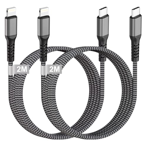 USB C Lighting Kabel 2M 2Pack [MFi Zertifiziert], iPhone Ladekabel Schnellladekabel Nylon Handy Ladekabel Lighting iPhone Kabel USB C iPhone Charger Cable für iPhone 14/13/12/11/X/8, iPad, AirPods von KINPEE