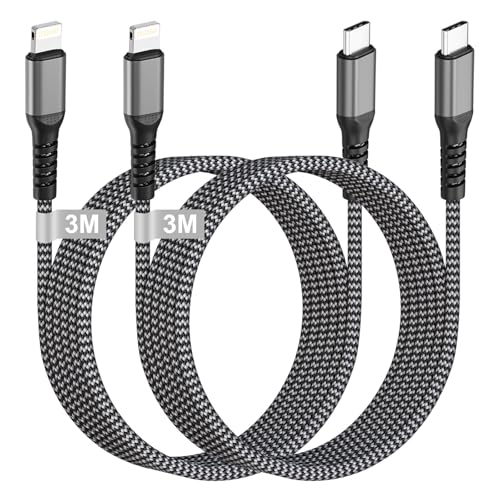 USB C Lighting Kabel 3M 2Pack [MFi Zertifiziert], iPhone Ladekabel Schnellladekabel Nylon Handy Ladekabel Lighting iPhone Kabel USB C iPhone Charger Cable für iPhone 14/13/12/11/X/8, iPad, AirPods von KINPEE