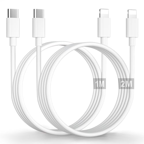 USB C Lightning Kabel 1M+2M 2PACK [Apple MFi Zertifiziert], Schnellladekabel iPhone Ladekabel 1M Lightning Kabel USB C 2M lightning Ladekabel für iPhone 14 Pro Max/13/12 Mini/11/X/XS/XR/8 Plus/SE/iPad von KINPEE