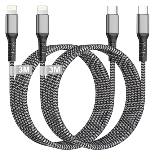 USB C Lightning Kabel 3M 2Pack [MFi Zertifiziert], Nylon USB C iPhone Ladekabel Schnellladekabel i Phone Ladekabel USb C auf Lightning ladekabel für iPhone 14 Pro Max/13/12 Mini/11/XS/8 Plus/SE, iPad von KINPEE