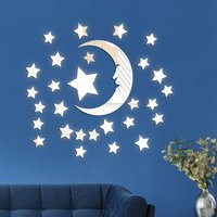 Kinsi - 29 Stück Sterne Mond 3D Wandspiegel, Acryl-Spiegelaufkleber, selbstklebender Spiegelaufkleber – Silber von KINSI