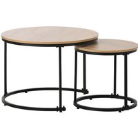 Couchtisch,(2 in 1, 2er-Set), Runde Satztische, Beistelltisch mit stabiles Eisengestell, 70.5 x 70.5 x 50 cm,Eiche, Industrie-Design Kinsi von KINSI
