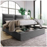 Doppelbett, Polsterbett, Hydraulisch Doppelbett Polsterbett 140x200cm,Verstellbares Kopfteil, Bett mit Lattenrost aus Metallrahmen, Samt, Modernes von KINSI