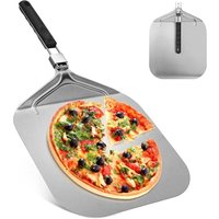 Gelochte Pizzaschaufel, Pizzaschaufel aus Edelstahl, 32x32cm, mit klappbarem Griff, Gesamtlänge 63,2 cm von KINSI