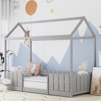 Hausbett 90x200cm, Kinderbett, Spielbett,mit und Lattenrost, mit Rausfallschutz, Grau Kinsi von KINSI