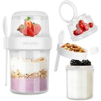 Kinsi - Joghurtbecher – 310 ml + 560 ml – 2-in-1-Müslibecher, Gabel – Weiß von KINSI