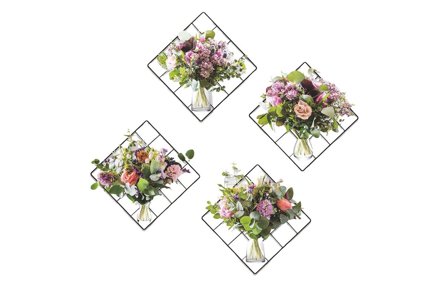 KINSI 3D-Wandtattoo 3D Blumen Wandaufkleber Set - Selbstklebende Vase & Blumengitter Deko (4 St), Für Wohnzimmer,Schlafzimmer & Küche von KINSI