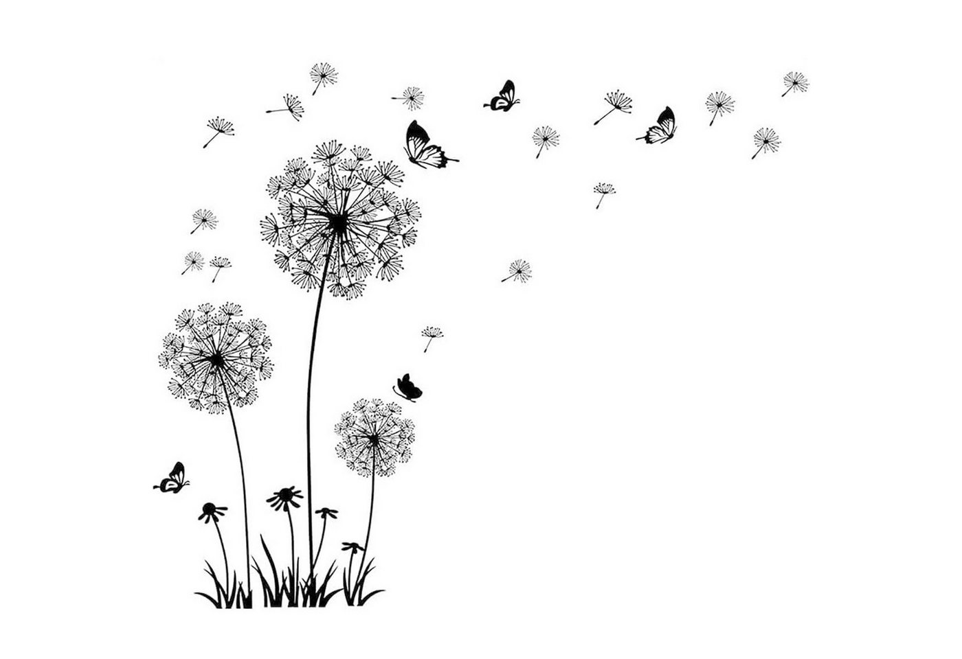 KINSI 3D-Wandtattoo Pusteblume Wanddeko,Pflanzen Schmetterlinge Wandaufkleber,Aufkleber (1 St), Geeignet für moderne Wände, Schlafzimmer, Küchen und Wohnzimmer von KINSI