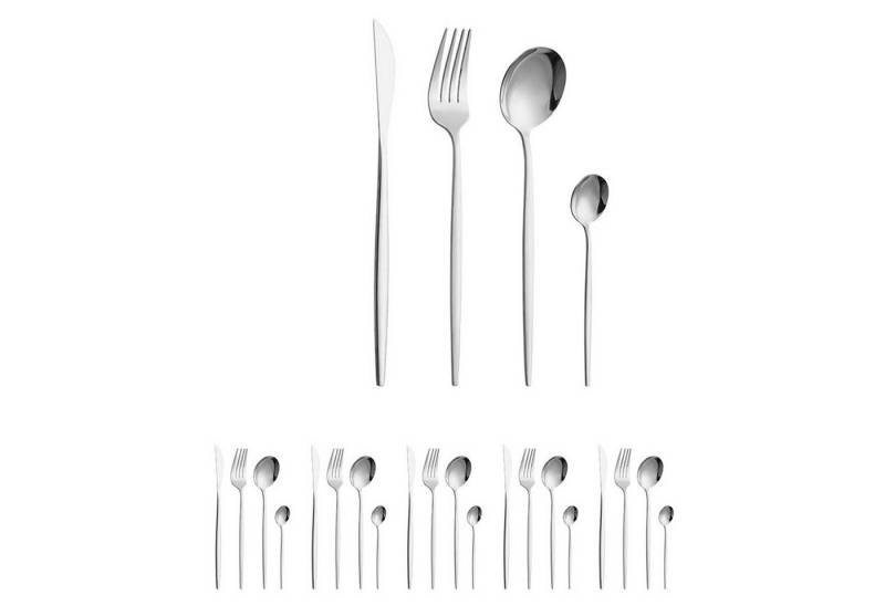 KINSI Besteck-Set Besteckset,Für 6,Besteck aus Edelstahl,24-teiliges,Messer,Gabel,Löffel, 6 Personen, Edelstahl, hochglanzpoliert, spülmaschinenfest von KINSI