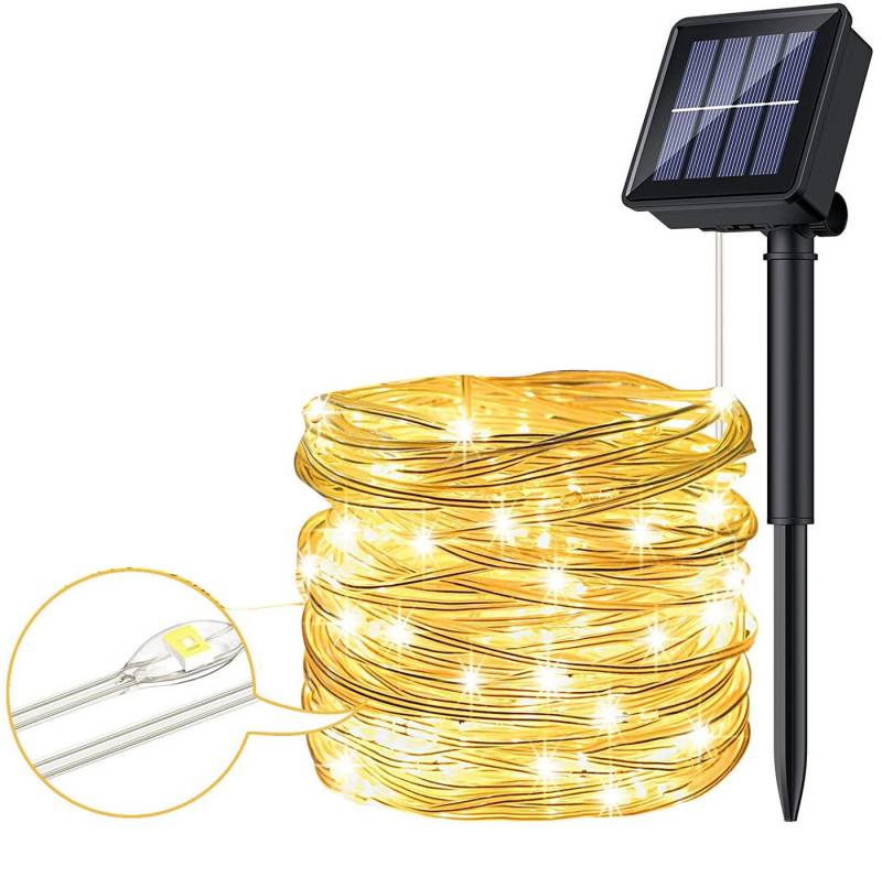 KINSI LED Solarleuchte LED Kupferdraht Lampe, Solar-Lichterketten, 7/12 M 50/100 Lichter, LED fest integriert, Geeignet für Garten, Baum, Hochzeit, Party von KINSI