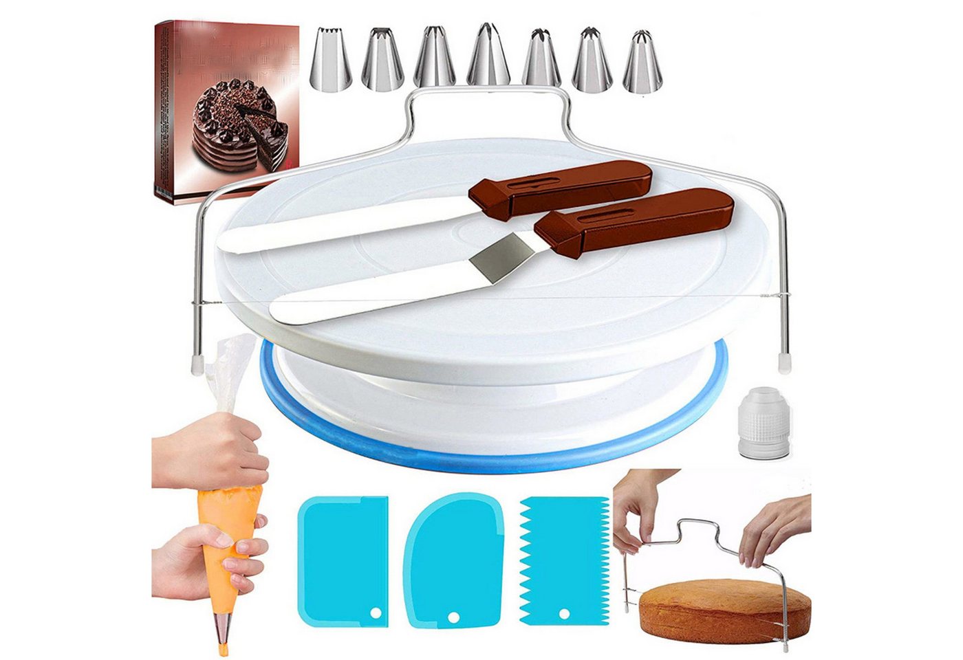 KINSI Tortenwerkzeug DIY-Kuchenset Kuchendrehscheibe Spachtel und Gebäckwerkzeug 35 Stück, (35-tlg), Kuchenbackwerkzeug für Einsteiger von KINSI
