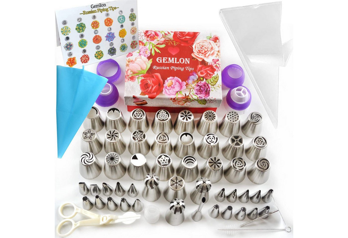 KINSI Tortenwerkzeug Spritztüllen Set,Tortendekorationsset mit Spritzbeutel Mehrweg, (88-tlg), für Cupcake Dekoration Torten Kuchen von KINSI