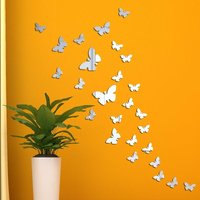 25 Stück 3D-Schmetterlings Wandspiegel, Acryl-Spiegelaufkleber, Spiegelaufkleber, silberfarben von KINSI