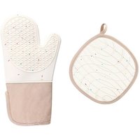 Hitzebeständige Handschuhe, 1 Paar Ofenhandschuhe, mit 1 Topflappen, hitzebeständige und rutschfeste Silikon-Küchenhandschuhe von KINSI