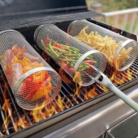 Korb Rollender Grillrost, Grillkorb für Barbecue, Edelstahl, 30x9.5cm von KINSI