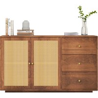 Sideboard, Kommode mit 3 Schubladen & 2 Türen, Anrichteschrank Rattan, 130x 40x 76cm von KINSI