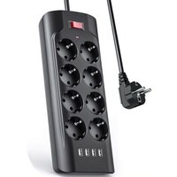 Kinsi - Steckdosenleiste mit 8 Steckdosen, USB-Steckdosenleiste, 2500 W/13 a, Schwarz von KINSI