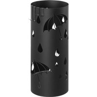 Kinsi - Schirmständer, Regenschirmständer, rund, Metall, mit 4 Haken, herausnehmbare Wasserauffangschale, 17 x 41 cm, Flur, Schwarz von KINSI