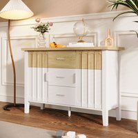 Sideboard, Kommode mit Türen und Schubladen, Design in Weiß und Holzfarbe, 120 x 40 x 80 cm Sideboard, Kommode mit Türen und Schubladen, Design in Weiß und Holzfarbe, 120 x 40 x 80 cm von KINSI