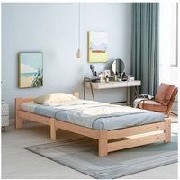 Solide Massivholzbett Futonbett Massivholz Natur Bett aus mit Kopfteil und Lattenrost , Natur (200x90cm) von KINSI