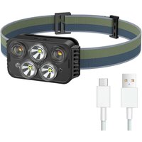 Stirnlampe, mit 5 Lichtern und 6 Modi, 6000 l wasserdichtes LED-Freisprechlicht, Lauf-LED-Stirnlampe von KINSI