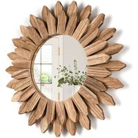Wandspiegel aus Holz, Schlafzimmer und Wohnzimmer, Geschenke für Wanddekorationen, Runder Wandspiegel mit Holzrahmen von KINSI