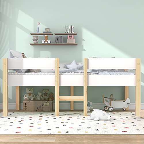 KINSL Bett Kinderbett mit Rausfallschutz, Kiefer-Vollholz-90x200 cm-Weiß & Eiche von KINSL