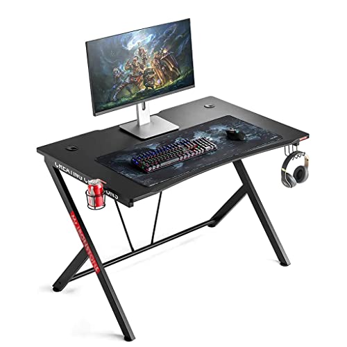 KINSL Gaming-Schreibtisch, ergonomischer PC-Computertisch, Heimbüro, PC, Laptop, Workstation, Gaming-Computertisch, Getränkehalter, Headset-Haken mit robustem Metall, Weiß-L 120 cm von KINSL