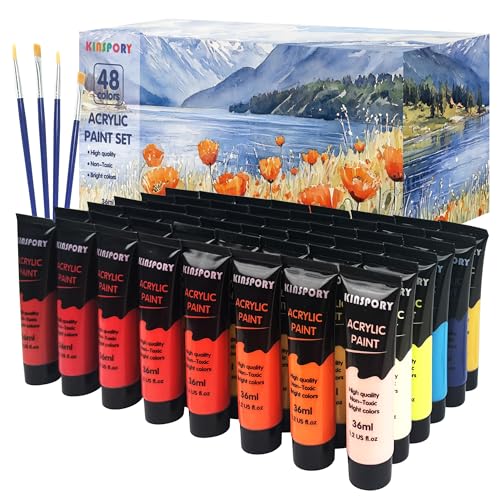 KINSPORY Acrylfarben Set 48 x 36 ml mit 4 Pinseln – Wasserbeständig, zertifiziert sicher – Für Leinwand, Holz, Stoff – Geschenk für Künstler und Anfänger KINSPORY Acrylfarben Set 48 x 36 ml mit 4 Pinseln – Wasserbeständig, zertifiziert sicher – Für Leinwand, Holz, Stoff – Geschenk für Künstler und Anfänger von KINSPORY