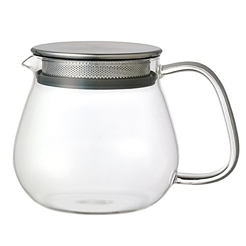 Kinto Stainless Unitea One Touch Teekanne 460 ml Hitzebeständige Teekanne aus Glas mit Edelstahlsieb und Deckel von Kinto