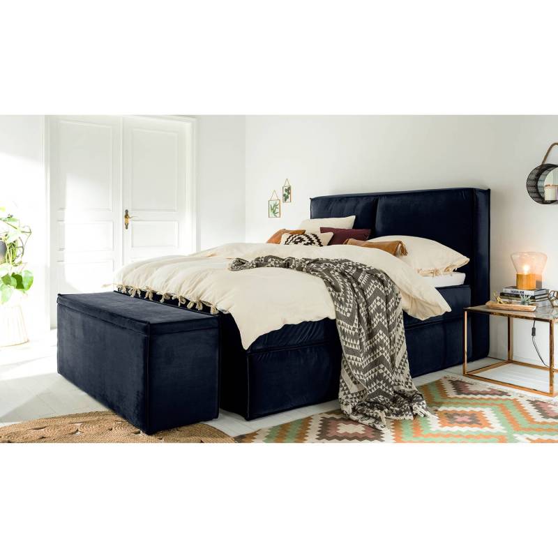 home24 Betttruhe 140 x 51 x 40cm Blau/Marineblau Samt Fraya: Marineblau von home24