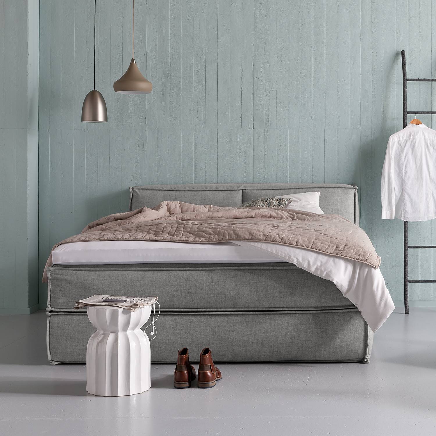 Boxspringbett Kinx 140x200 cm Webstoff Grau mit Matratze/Topper von Studio Copenhagen