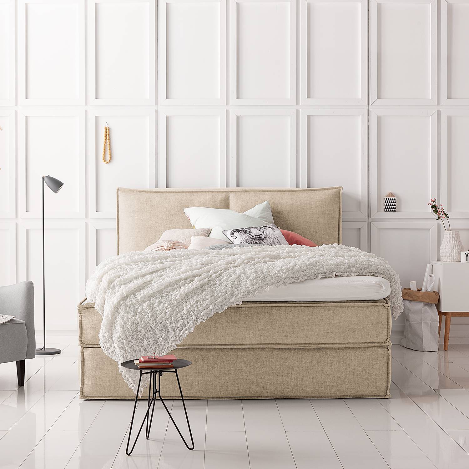 Boxspringbett Kinx 140x220 cm Webstoff Beige mit Matratze/Topper Boxspringbett Kinx 140x220 cm Webstoff Beige mit Matratze/Topper von KINX