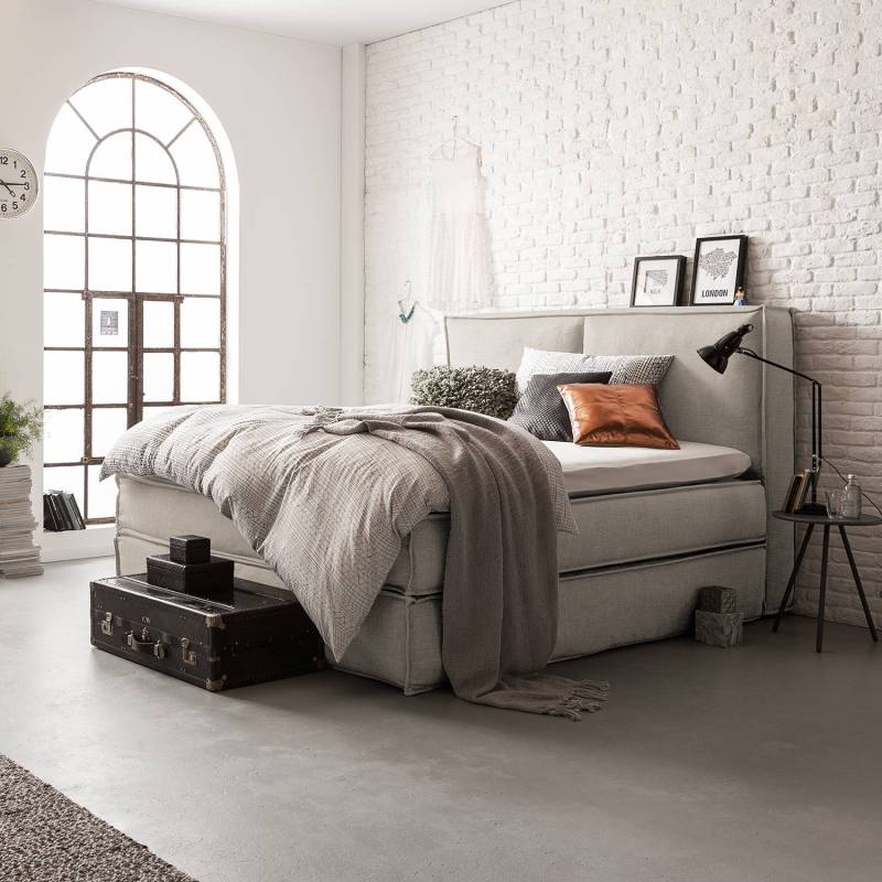 Boxspringbett Kinx 140x220 cm Webstoff Beige mit Matratze/Topper von Studio Copenhagen