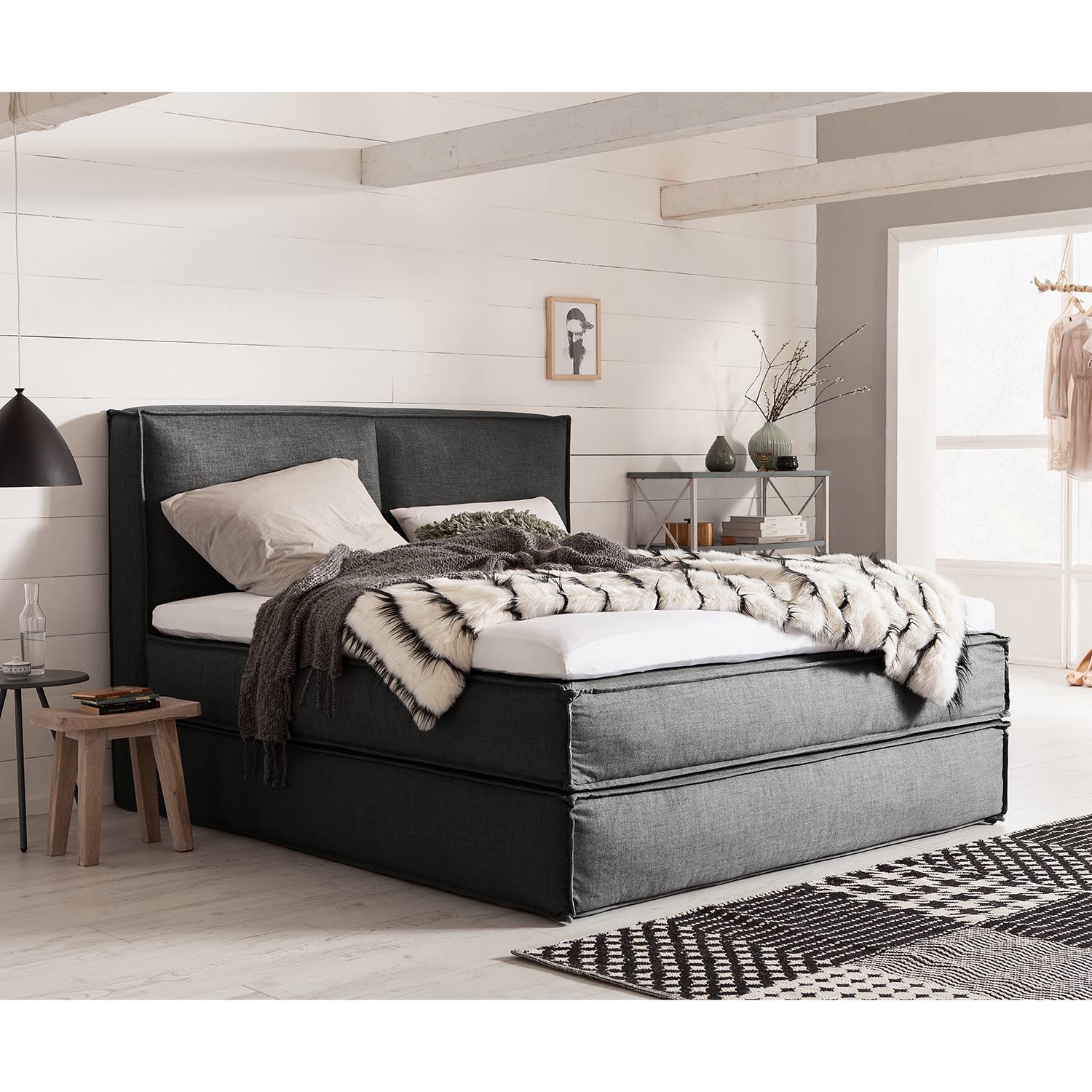 Boxspringbett Kinx 200x200 cm Webstoff Anthrazit mit Matratze/Topper von Studio Copenhagen