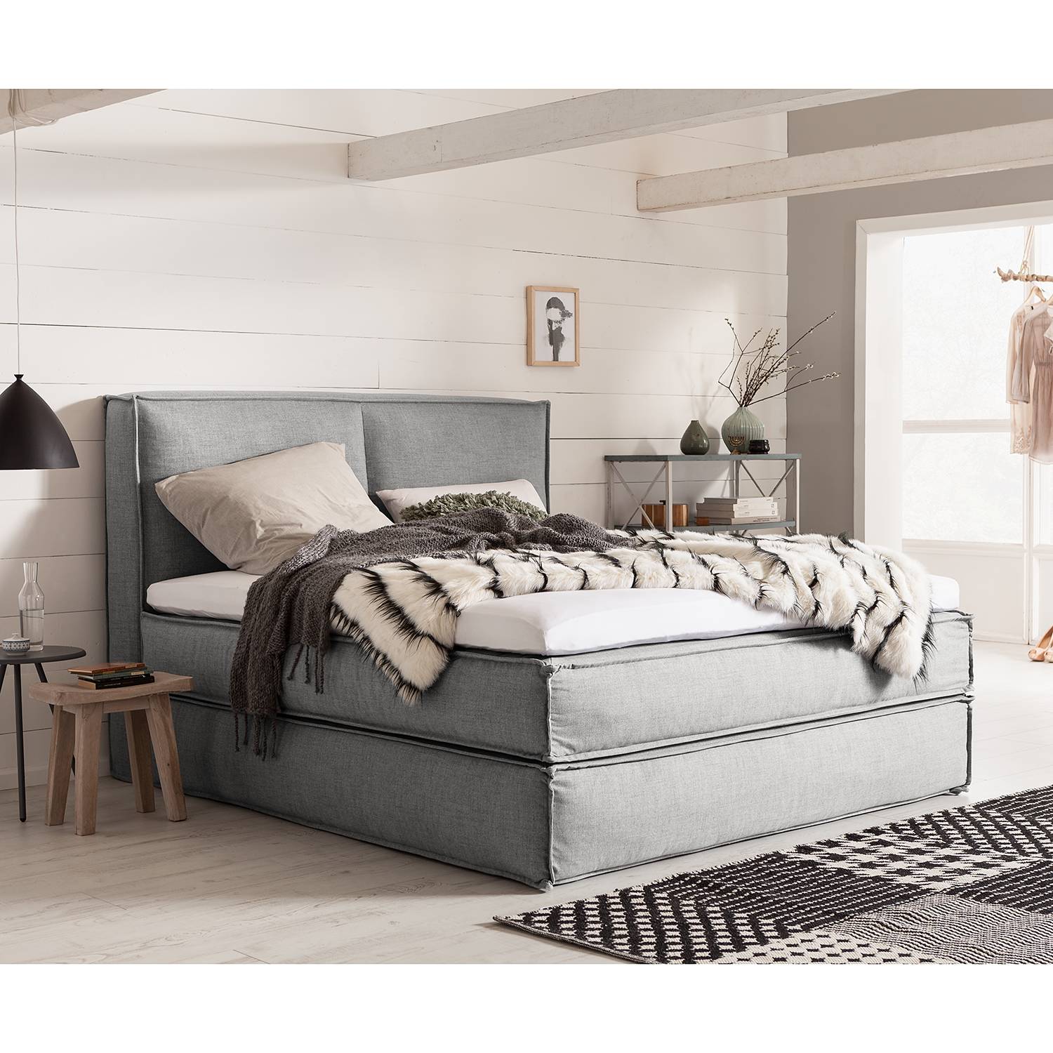 Boxspringbett Kinx 200x220 cm Webstoff Grau mit Matratze/Topper von Studio Copenhagen