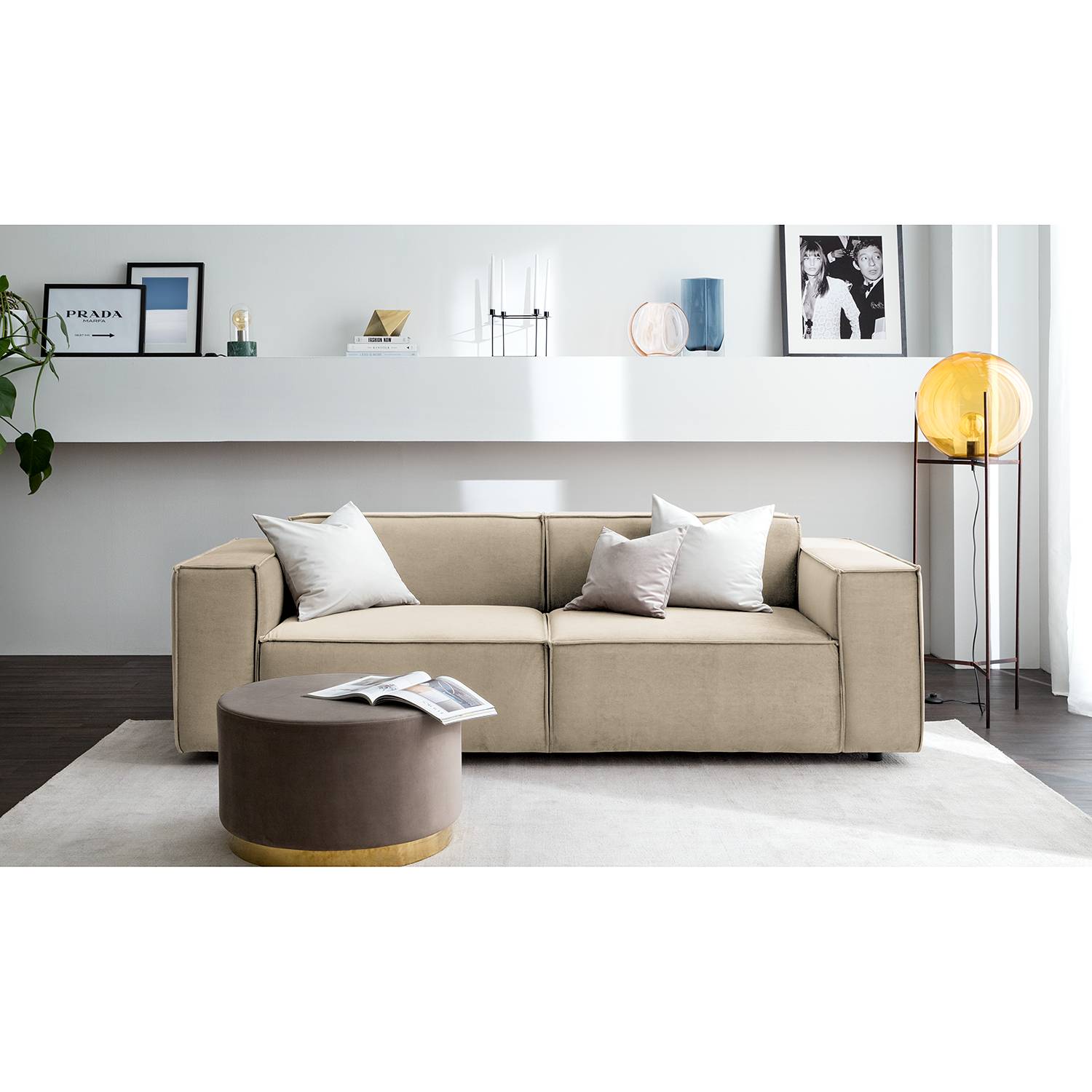 Sofa Kinx II 2,5-Sitzer Beige Samt 223x71x96 cm (BxHxT) Glamour von Studio Copenhagen