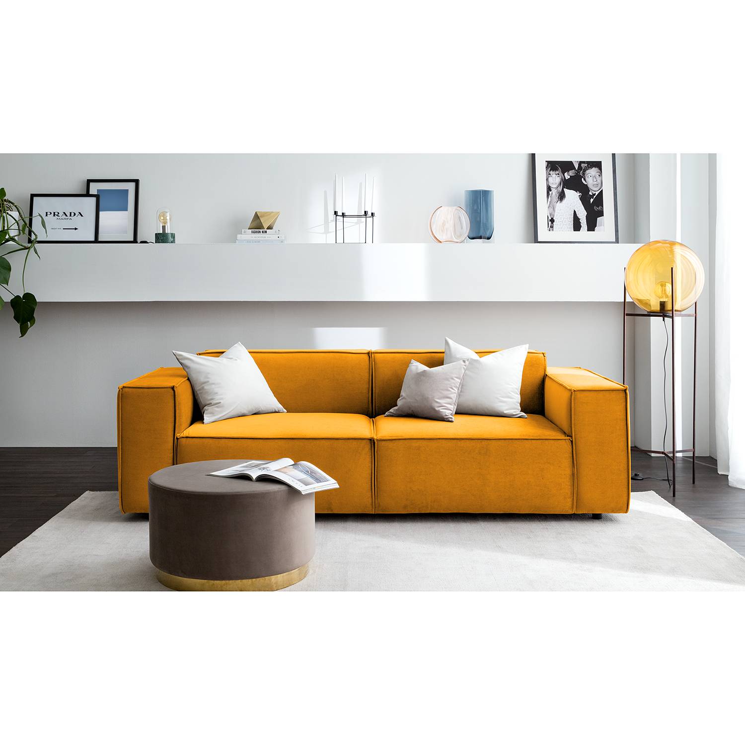 Sofa Kinx II 2,5-Sitzer Senfgelb Samt 223x71x96 cm (BxHxT) Glamour von Studio Copenhagen