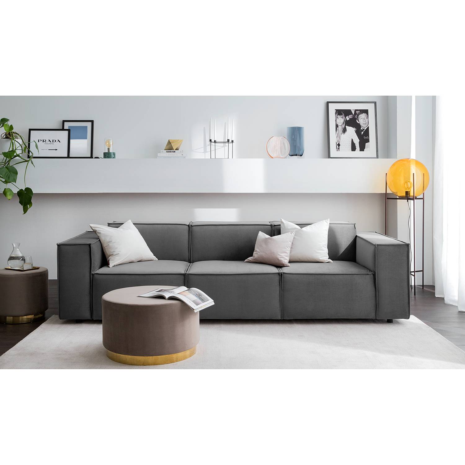 Sofa Kinx II 3-Sitzer Grau Samt 260x71x96 cm (BxHxT) Glamour von Studio Copenhagen