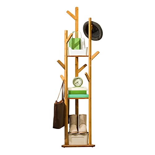 KIOPOWQ Bambus Garderobenständer Kleiderständer Standgarderobe Garderobe Multifunktionaler Clothes Rack mit Haken Wohnzimmer Büro 165cm von KIOPOWQ