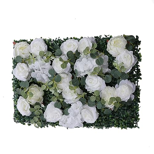 KIOPOWQ Blumenwandpaneel 6 Stück Künstliche Blumenwand Rosenwand DIY Wanddekoration Hintergrund für Hochzeit Garten Party 60 x 40 cm (Grün,Weiß) von KIOPOWQ