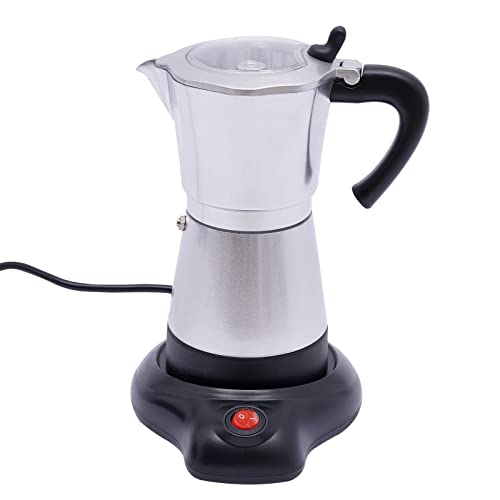 KIOPOWQ Elektrischer Espresso-Kocher, Kaffeekanne mit Basis, Für 6 Espressotassen, 300 ml, 480 Watt, Aluminiumlegierung (Silber) von KIOPOWQ