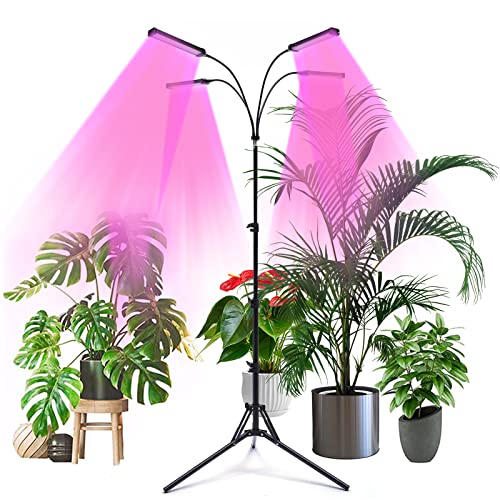 KIOPOWQ LED Pflanzenlampe Wachstumsleuchte Pflanzenlicht Grow Lampe für Zimmerpflanzen Blumen 4 Köpfe LED Vollspektrum Pflanzenleuchten mit Ständer und Clip 30W von KIOPOWQ