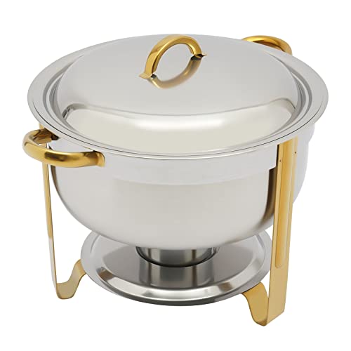 KIOPOWQ Runde Speisewärmer 5 litres Edelstahl Chafing Dish Warmhaltebehälter Wärmebehälter für Buffet Hotel und Party (Gold) von KIOPOWQ