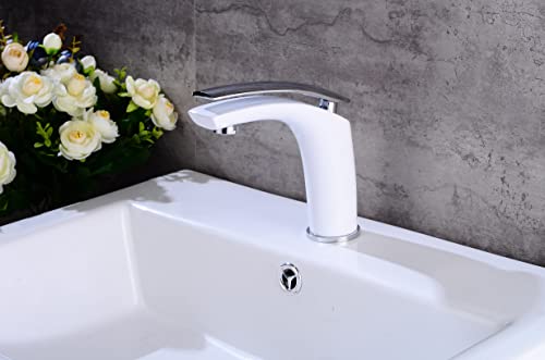 KIOPOWQ Weiß Wasserhahn Badarmatur Waschtischarmatur Einhandmischer Mischbatterie Waschbecken Armatur für Bad Küche von KIOPOWQ
