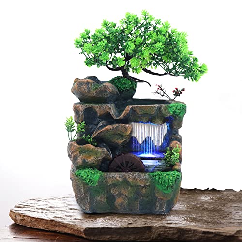 KIOPOWQ Zimmerbrunnen Tisch Brunnen Stein Cascades LED Beleuchtung Springbrunnen Wasser Desktop Ornament Wohnzimmer Büro Dekor von KIOPOWQ