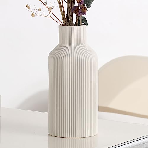 Weiß Keramik Vase für Dekoration, Minimalistische Deko, Moderne Heimdekoration, Weiße vasen für Pampasgras, Tisch, Regal, Bücherregal, Kaminsims und Eingangsbereich (20,3 cm) von KIOXOHO