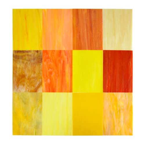 KIPHEPI 12 Blatt verschiedene Buntglas-Mosaikfliesen, 10,2 x 15,2 cm, Kathedralen-Mosaikfliesen, rot-gelbe Regenbogenstruktur (B) von KIPHEPI