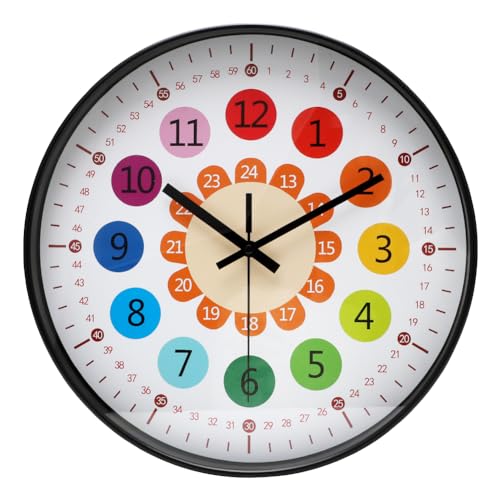 KIPIDA Kinder Wanduhr Leise Ohne Ticken 30CM Uhr Kinderzimmer Digital Batteriebetrieben Lernuhr Modern Bunte Kinderwanduhr, Wand Uhr Lernen Uhren fürs Kinderzimmer Wohnzimmer Schlafzimmer Küche von KIPIDA